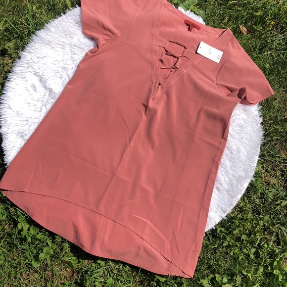 🩶5/$30 BKE Red Brand Dusty Rose Pink Criss Cross Short Sleeve Top Size Small NEW - Picture 2 of 12